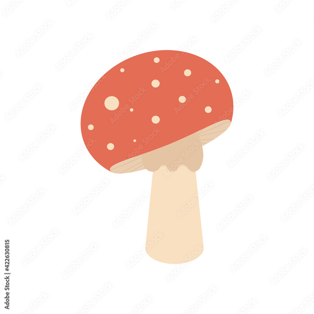 Red toxic mushroom isolated on white background. Amanita muscaria vector illustration.