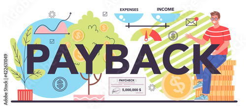 Commerce activity payback typographic header. Idea of business development