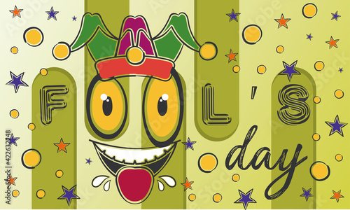 April fool day banner. Funny crazy harlequin - Vector