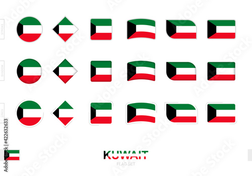 Kuwait flag set, simple flags of Kuwait with three different effects.