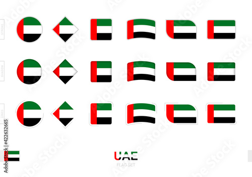 United Arab Emirates flag set, simple flags of United Arab Emirates with three different effects.