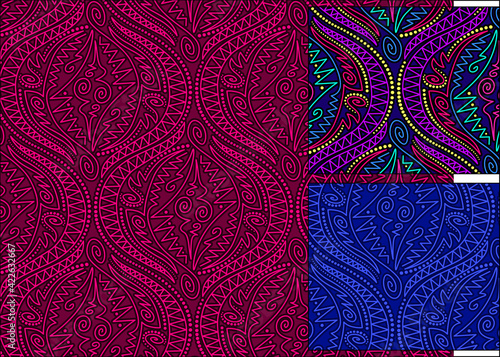 three variants of one ornamental seamless pattern