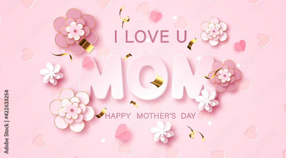Mother's day greeting card with beautiful blossom flowers background. Best mom ever cute feminine design for menu, flyer, card, invitation. Mother's day greeting card with beautiful blossom flowers background. Best mom ever cute feminine design for menu, flyer, card, invitation.