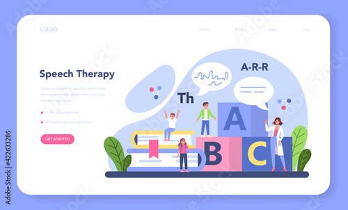 Speech therapist web banner or landing page. Didactic correction