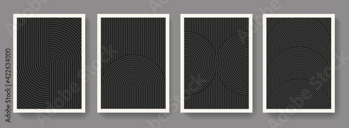 Trendy set of geometrical minimalist mid century modern posters. Abstract boho style backgrounds.