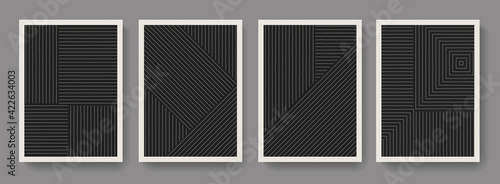 Trendy set of geometrical minimalist mid century modern posters. Abstract boho style backgrounds.