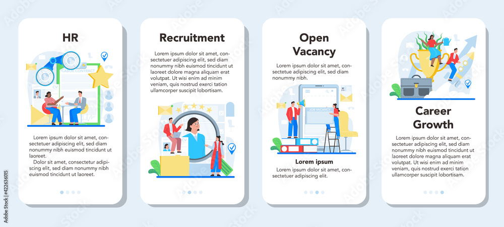 Human resources specialist mobile application banner set. Idea of recruitment