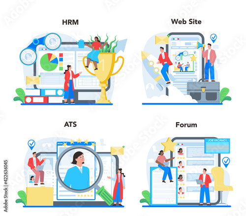 Human resources specialist online service or platform set. Idea of recruitment