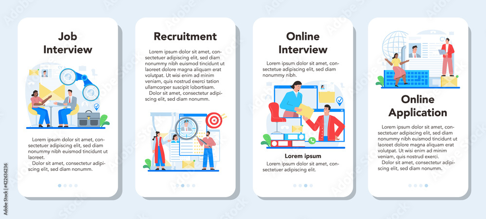 Job interview mobile application banner set. Idea of employment
