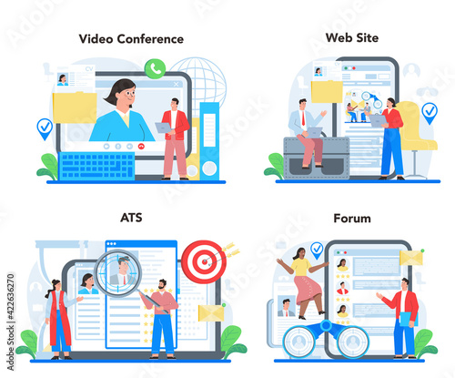 Job interview online service or platform set. Idea of employment