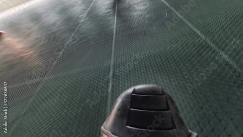 Inline hockey skating, aggressive and dynamic footage, action camera on skate