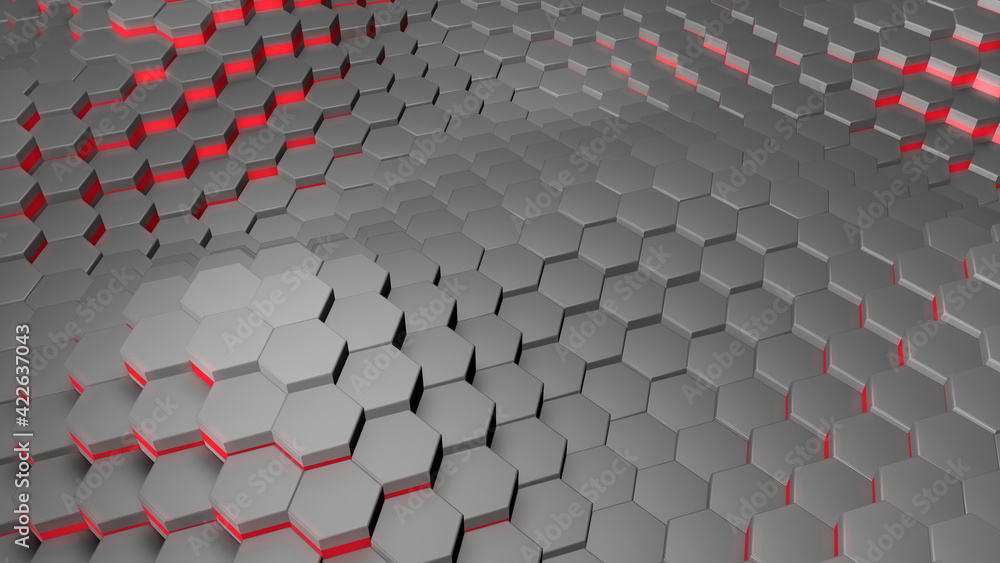 Abstract 3D background with hexagon, grey modern technology background with extruding hexagons, 3d illustration Abstract 3D background with hexagon, grey modern technology background with extruding hexagons, 3d illustration