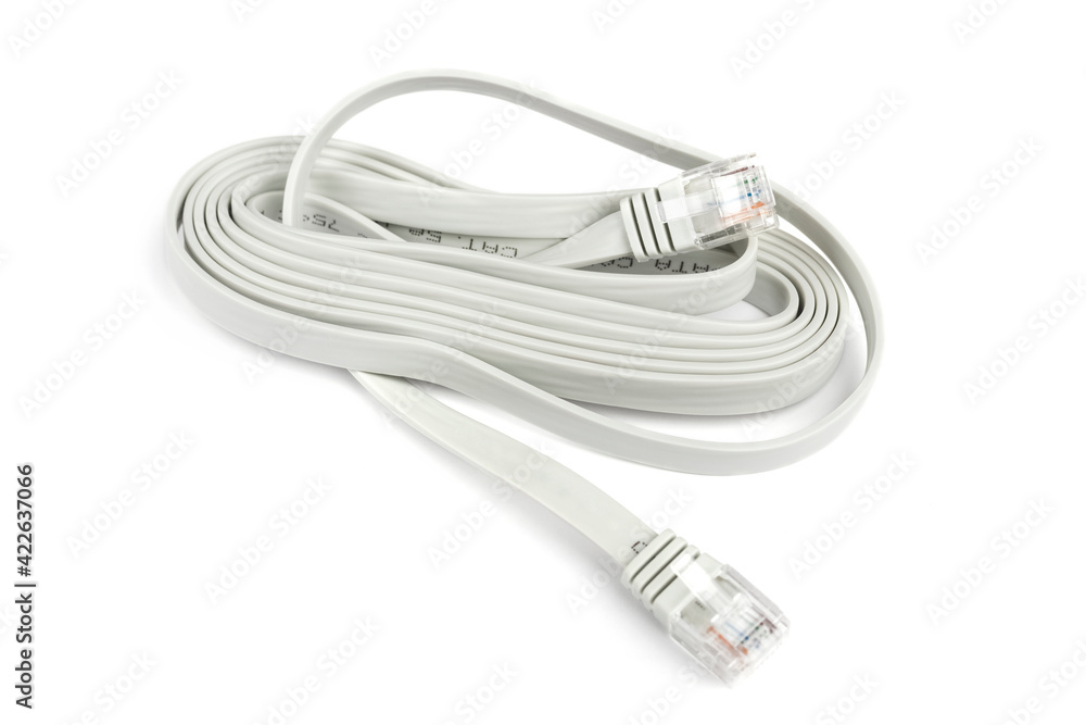 New computer Internet cable on a white background. White modem cable New computer Internet cable on a white background. White modem cable