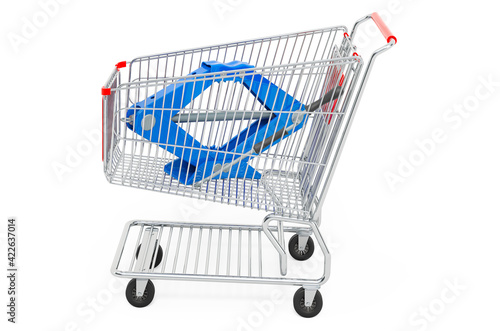 Shopping cart with car jackscrew, 3D rendering photo