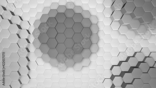 Abstract 3D background with hexagon, grey modern technology background with extruding hexagons, 3d illustration