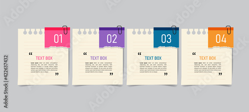 Text box design with note papers infographic.	
