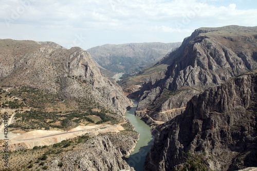 Kemaliye District (Egin) and Dark Canyon River in Erzincan, Turkey. Kemaliye is extreme sport center in Eastern Turkey.