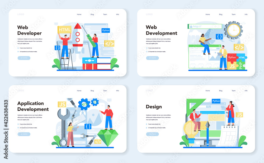 Web development web banner or landing page set. Website optimization Web development web banner or landing page set. Website optimization