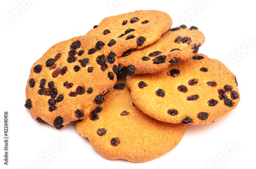 Big cookie with raisins on a white background