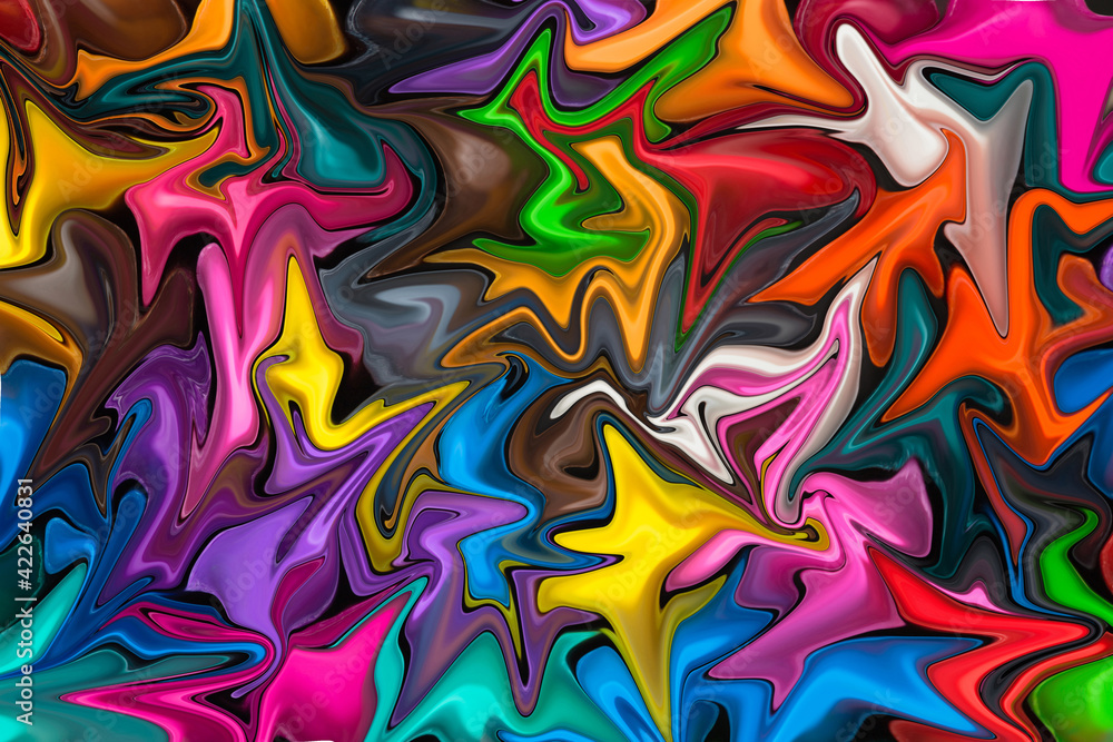 Distorted liquify colourful background. Vibrant saturated geometric ...