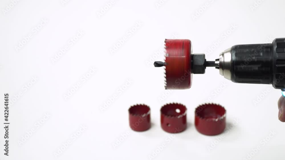 Drill and next to it are hole saws