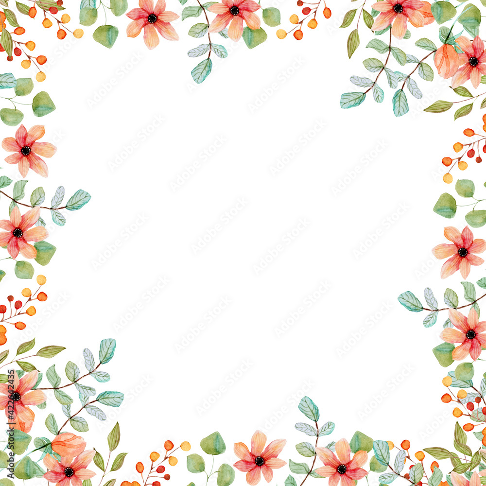 watercolor spring floral frame illustration