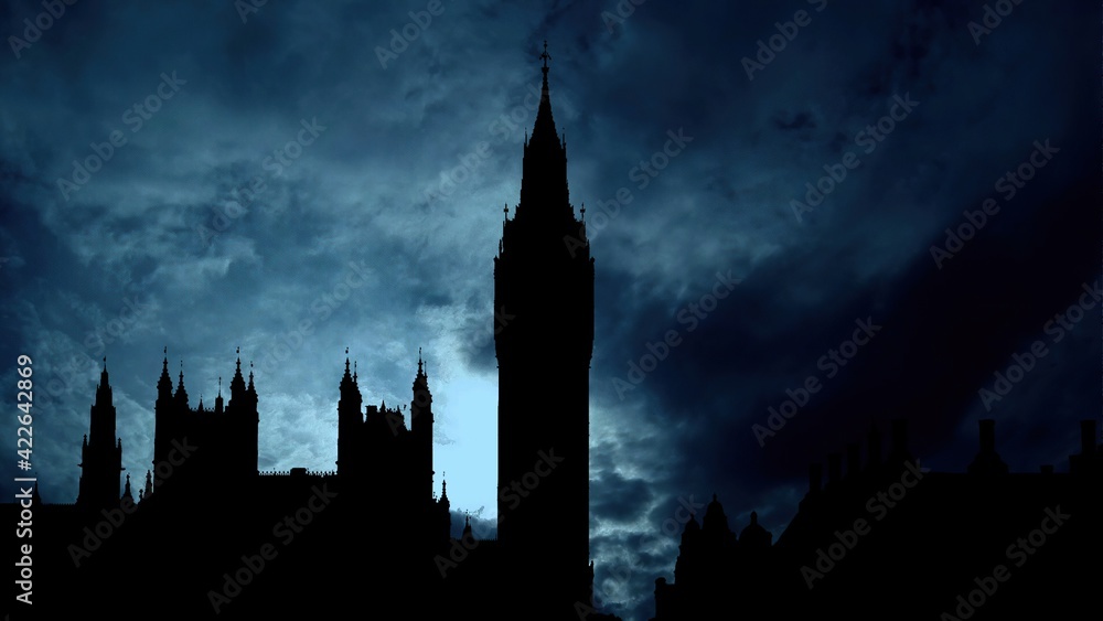 Naklejka premium Palace Of Westminster And Big Ben against clouds