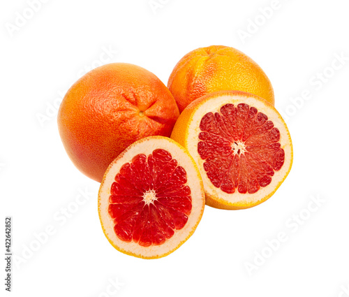 Grapefruit close-up whole and slice isolated on white background.