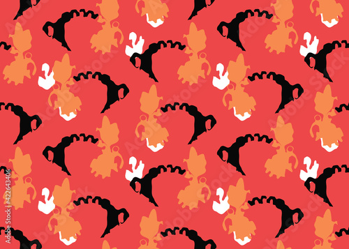 Vector texture background, seamless pattern. Hand drawn, red, orange, black, white colors.