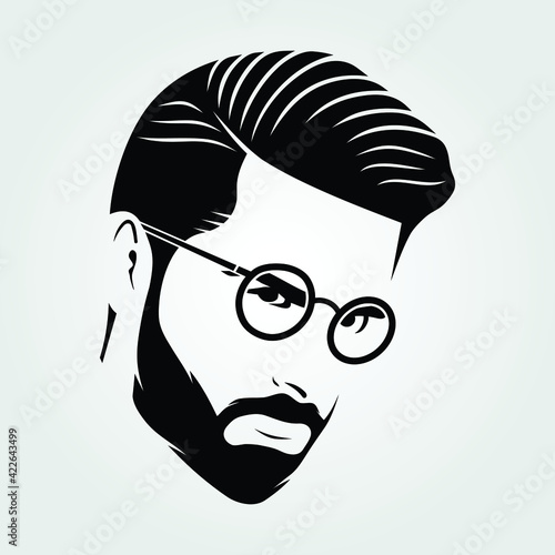 Bearded men in glasses, hipster face icon isolated. Vector illustration