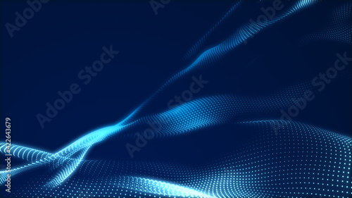 Dot blue wave light screen gradient texture background. Abstract technology big data digital background. 3d rendering. © Papapig