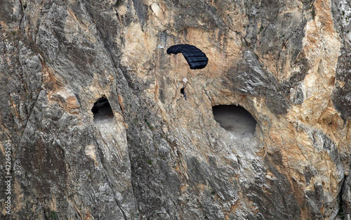 Base Jump after paragliding on the Dark Canyon in district of Kemaliye (Egin), Erzincan, Turkey. Kemaliye is extreme sport center in Eastern Turkey. photo