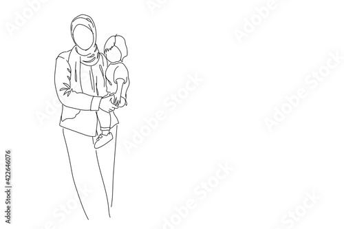 Line art of muslim woman with hijab isolated in white background. Minimalist concept