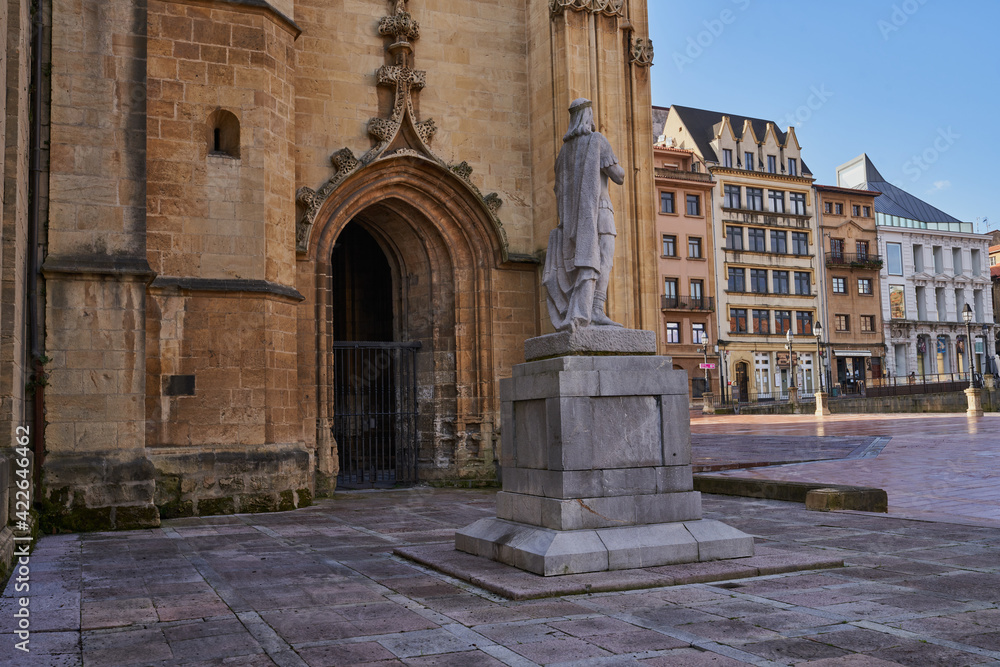 Statue of Alfonso II el Casto next to the cathedral of Oviedo (Uviéu)