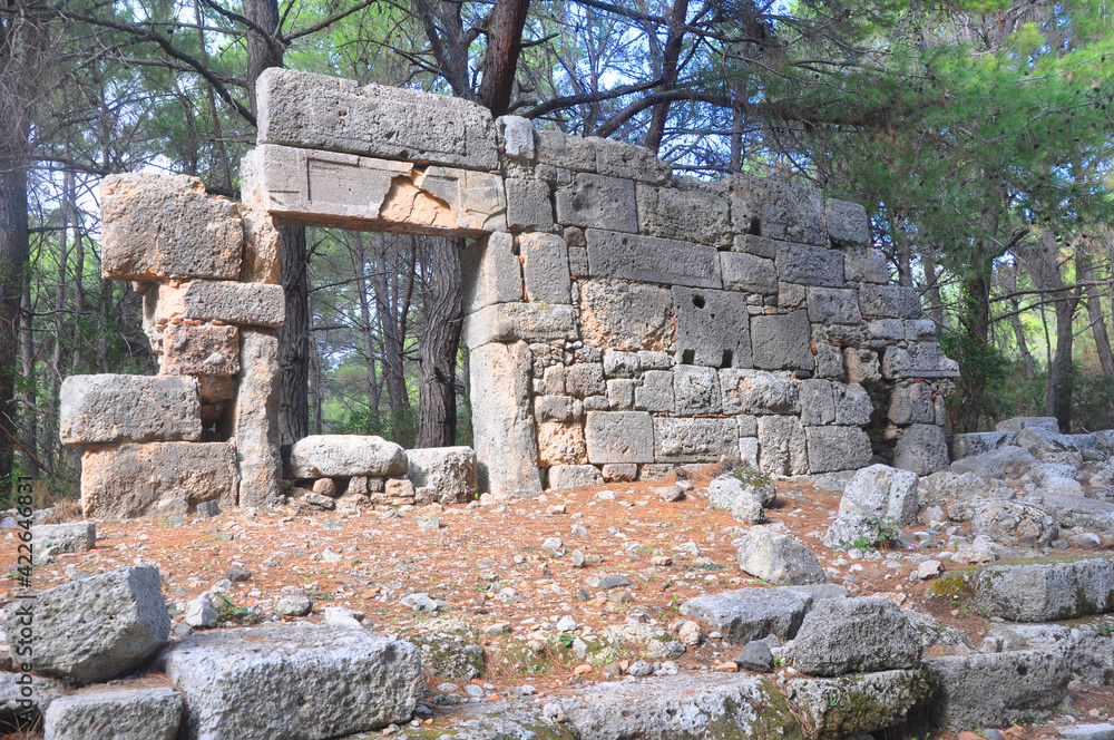 The wall of the building next to the main road of the ancient city of Phaselis. Turkey The wall of the building next to the main road of the ancient city of Phaselis. Turkey