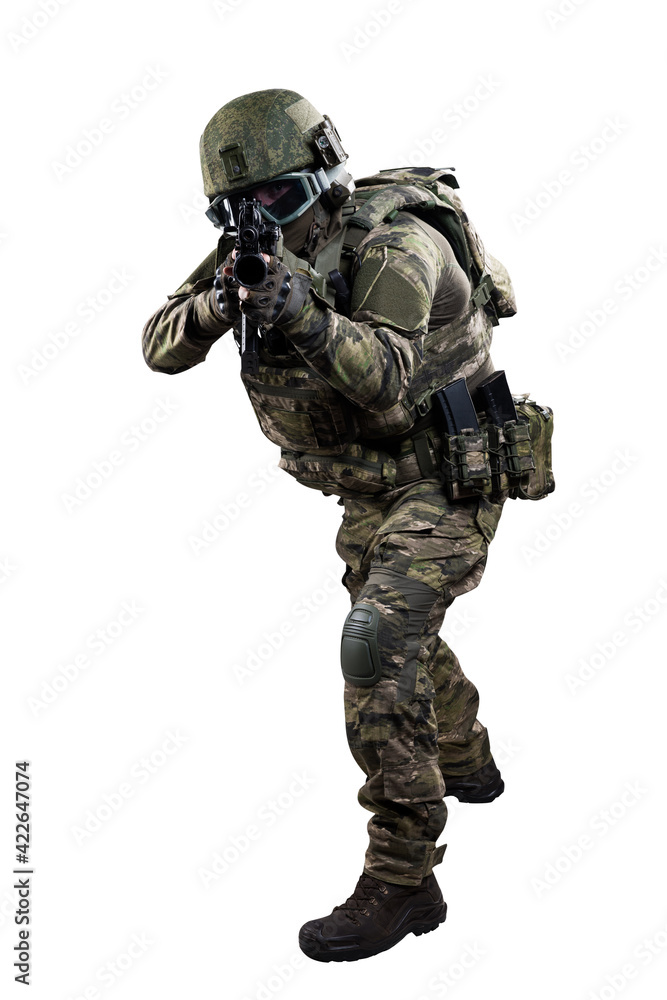 Male soldier in masking camo suit. Shot in studio. Isolated with clipping path on white background. Male soldier in masking camo suit. Shot in studio. Isolated with clipping path on white background.