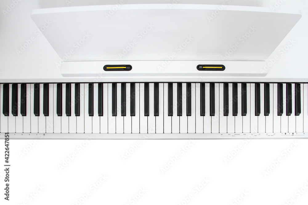 Fototapeta premium White piano top view with white writing area