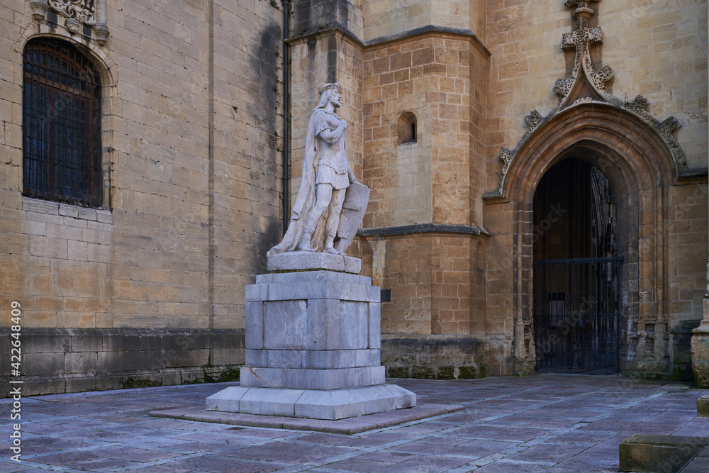 Statue of Alfonso II el Casto next to the cathedral of Oviedo (Uviéu)