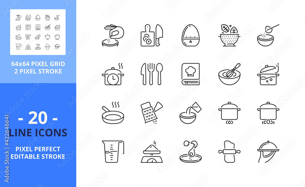 Line icons about cooking. Pixel perfect 64x64 and editable stroke