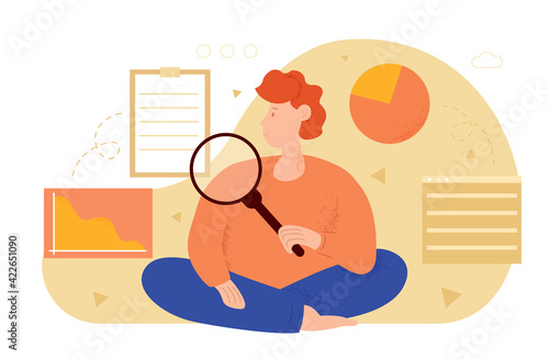 Man is searching, analyzing and auditing processes