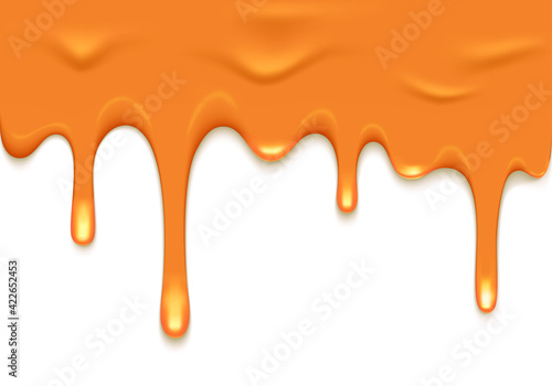 Vector Border with Flowing Salted Caramel. Abstract Sweet Texture. Dripping Glaze Background for Packaging Design and Advertisement