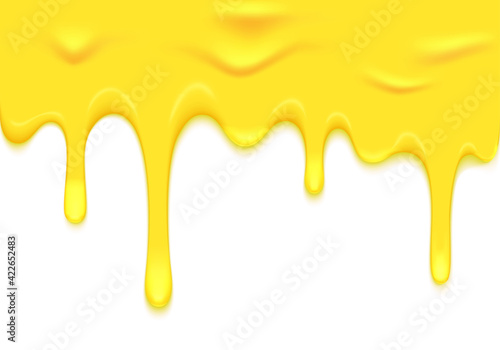 Fototapeta Naklejka Na Ścianę i Meble -  Vector Border with Yellow Ice Cream Dripping Down. Splash Paint Illustration