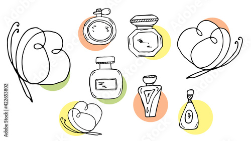 Hand drawn perfumery doodle set the background