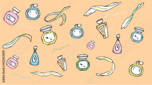 Hand drawn perfumery doodle set the background