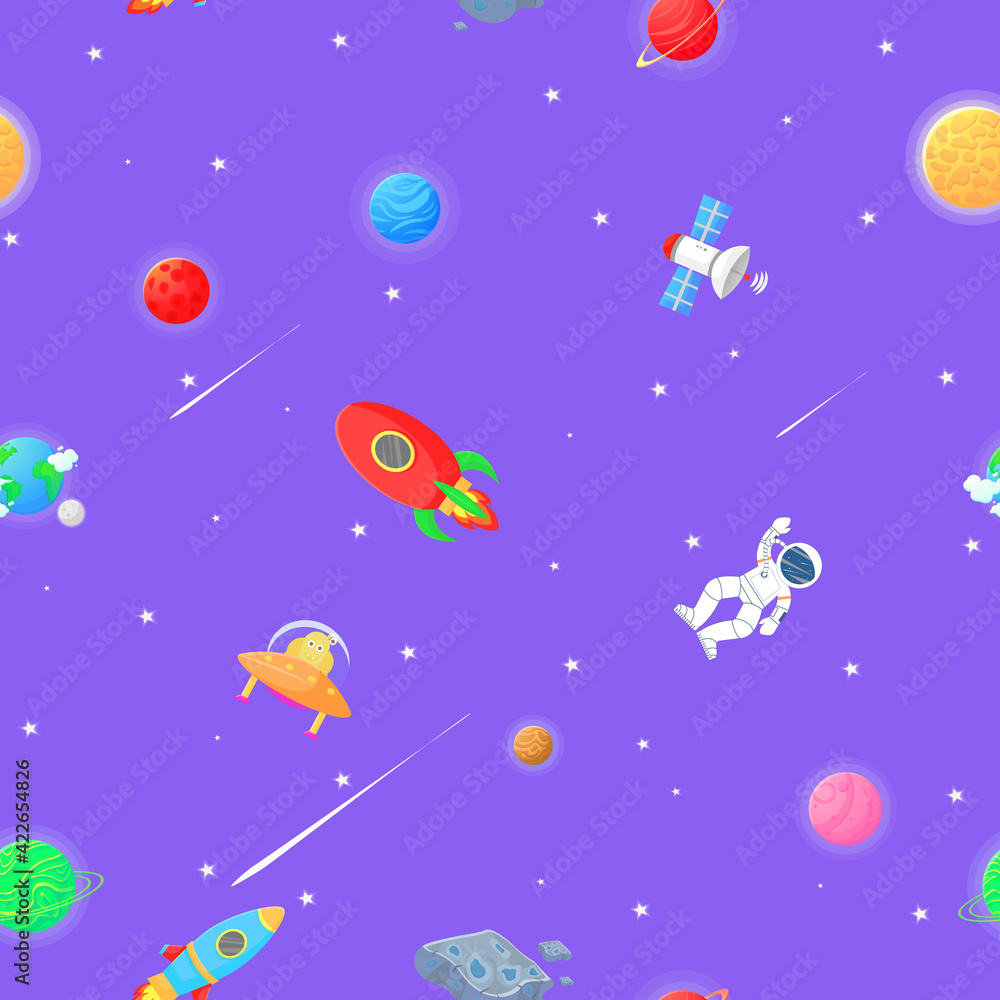 Astronaut with rocket and alien in the open space Astronaut with rocket and alien in the open space