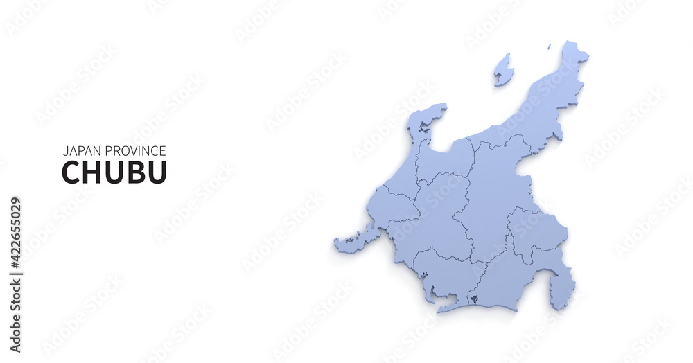 Chubu map. map of Japanese provinces 3d illustration.