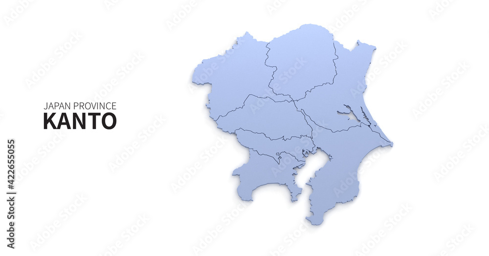 Fototapeta premium Kanto map. map of Japanese provinces 3d illustration.
