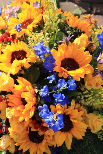 Sunflowers in a wedding arrangement