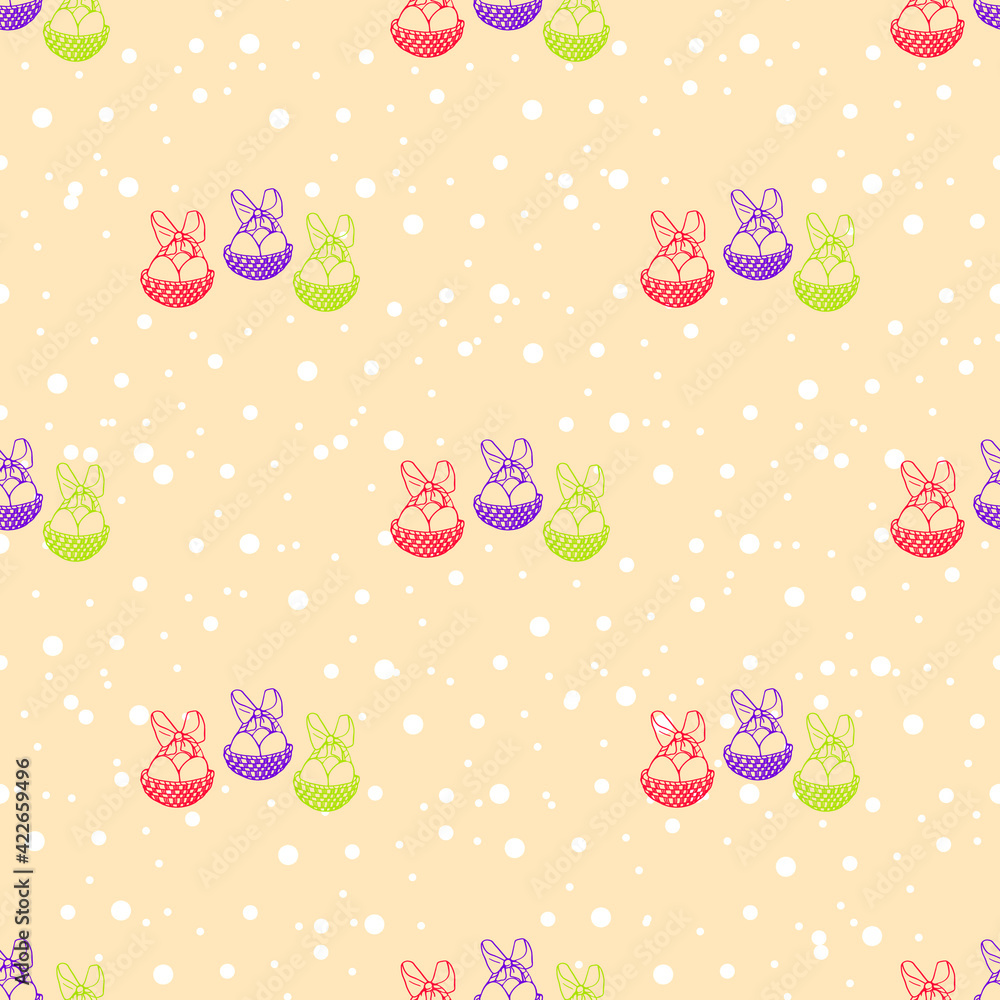 vector pattern with Easter eggs on basket on pastel background Easter spring seamless baby background Seamless cute spring cartoon pattern. Repeated summer vector illustration, pretty seamless texture vector pattern with Easter eggs on basket on pastel background Easter spring seamless baby background Seamless cute spring cartoon pattern. Repeated summer vector illustration, pretty seamless texture