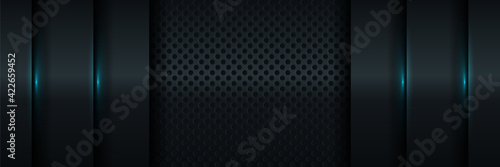 Dark blue abstract dynamic background with overlap layers. 3d cover science, futuristic, energy technology concept of business presentation banner for sale event night party